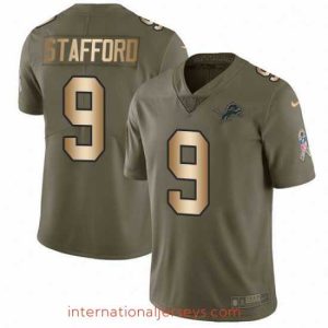 Exquisite Nike Detroit Lions 9 Matthew Stafford Limited OliveGold Salute to Service NFL Jersey