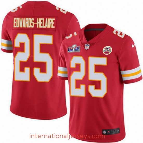 Top notch Nike Kansas City Chiefs 25 Clyde Edwards Helaire Red Team Color Bound Stitched NFL Vapor Untouchable Limited 2024 Super Bowl LVIII Jersey