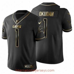 Superb Nike Lions 1 Jeff Okudah Black Vapor Limited Jersey 2020 NFL Draft Golden Edition