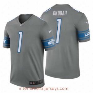 Deluxe Nike Lions 1 Jeff Okudah Blue Vapor Limited Jersey 2020 NFL Draft Rush Legend