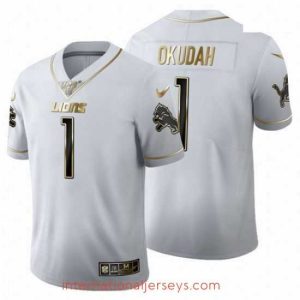 Deluxe Nike Lions 1 Jeff Okudah White Vapor Limited Jersey 2020 NFL Draft Golden Edition