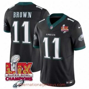 Outstanding Philadelphia Eagles 11 A J  Brown Black 2025 Eagles Logo Super Bowl LIX Patch New F.U.S.E  Vapor Untouchable Limited Stitched Football Jersey