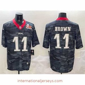 Deluxe Philadelphia Eagles 11 A  J  Brown Black 2025 Super Bowl LIX Patch Camo Vapor Untouchable Limited Stitched Football Jersey