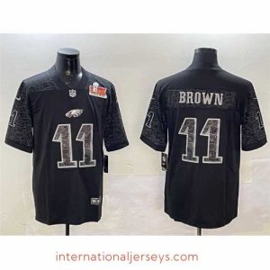 Exquisite Philadelphia Eagles 11 A J  Brown Black 2025 Super Bowl LIX Patch Reflective Vapor Untouchable Limited Stitched Football Jersey