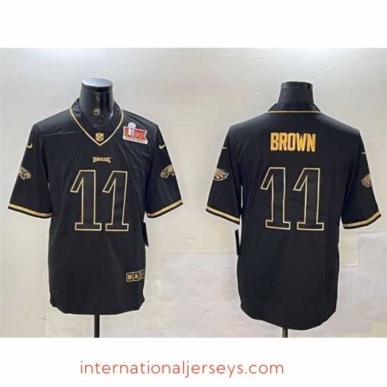 Exquisite Philadelphia Eagles 11 A J Brown Black Gold 2025 Super Bowl LIX Patch Salute To Service Vapor Untouchable Limited Stitched Football Jersey