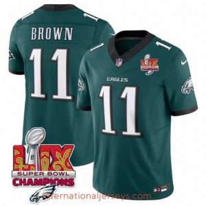 Superb Philadelphia Eagles 11 A J  Brown Green 2025 Eagles Logo Super Bowl LIX Patch New F.U.S.E  Vapor Untouchable Limited Stitched Football Jersey