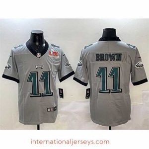 Exceptional Philadelphia Eagles 11 A  J  Brown Grey 2025 Super Bowl LIX Patch Vapor Untouchable Limited Stitched Football Jersey