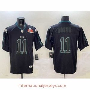 Outstanding Philadelphia Eagles 11 A J  Brown Lights Out Black 2025 Super Bowl LIX Patch Color Rush Vapor Untouchable Limited Stitched Football Jersey