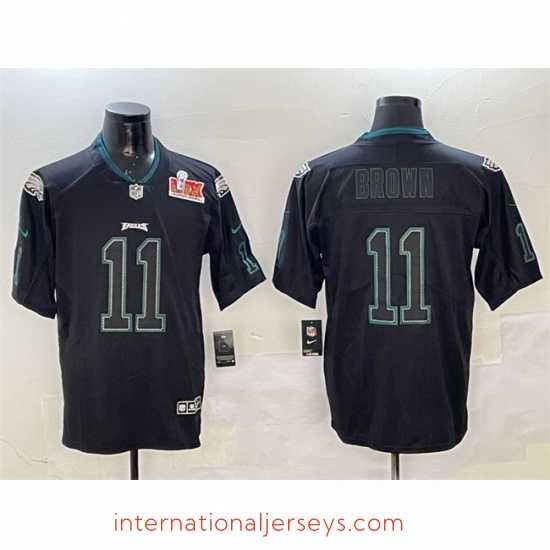 Outstanding Philadelphia Eagles 11 A J Brown Lights Out Black 2025 Super Bowl LIX Patch Color Rush Vapor Untouchable Limited Stitched Football Jersey