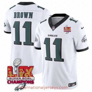 Deluxe Philadelphia Eagles 11 A J  Brown White 2025 Eagles Logo Super Bowl LIX Patch New F.U.S.E  Vapor Untouchable Limited Stitched Football Jersey