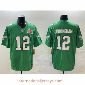 Exquisite Philadelphia Eagles 12 Randall Cunningham Green 2025 Super Bowl LIX Patch F.U.S.E  Throwback Vapor Untouchable Limited Stitched Football Jersey