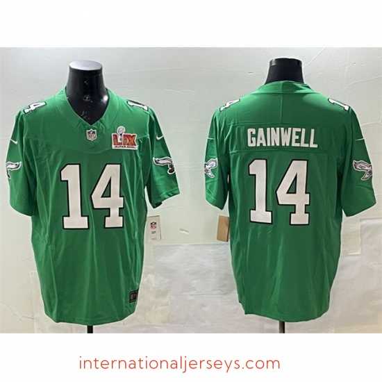Exceptional Philadelphia Eagles 14 Kenneth Gainwell Green 2025 Super Bowl LIX Patch F.U.S.E Throwback Vapor Untouchable Limited Stitched Football Jersey