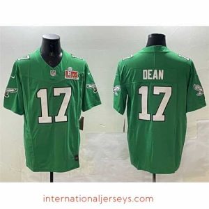 High quality Philadelphia Eagles 17 Nakobe Dean Green 2025 Super Bowl LIX Patch F.U.S.E  Throwback Vapor Untouchable Limited Stitched Football Jersey