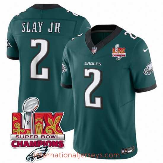 Outstanding Philadelphia Eagles 2 Darius Slay JR Green 2025 Eagles Logo Super Bowl LIX Patch New F.U.S.E Vapor Limited Stitched Football Jersey