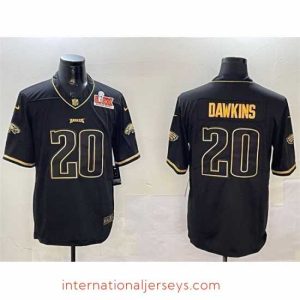 Premium Philadelphia Eagles 20 Brian Dawkins Black Gold 2025 Super Bowl LIX Patch Salute To Service Vapor Untouchable Limited Stitched Football Jersey