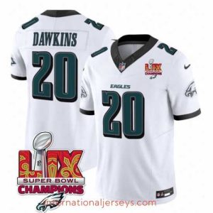 Premium Philadelphia Eagles 20 Brian Dawkins White 2025 Eagles Logo Super Bowl LIX Patch New F.U.S.E  Vapor Limited Stitched Football Jersey