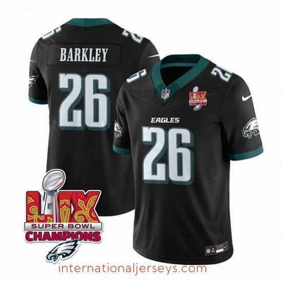 Top notch Philadelphia Eagles 26 Saquon Barkley Black 2025 Eagles Logo Super Bowl LIX Patch New F.U.S.E Vapor Untouchable Limited Stitched Football Jersey