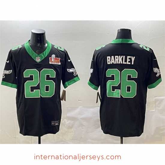 Deluxe Philadelphia Eagles 26 Saquon Barkley Black 2025 Super Bowl LIX Patch F.U.S.E Vapor Untouchable Limited Stitched Football Jersey