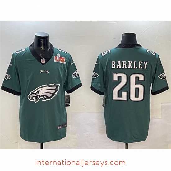 Premium Philadelphia Eagles 26 Saquon Barkley Green 2025 Super Bowl LIX Patch Team Big Logo Vapor Untouchable Limited Stitched Football Jersey