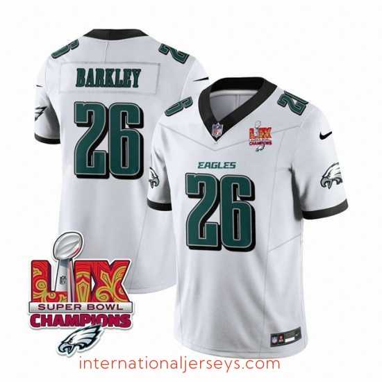 Outstanding Philadelphia Eagles 26 Saquon Barkley White 2025 Eagles Logo Super Bowl LIX Patch New F.U.S.E Vapor Untouchable Limited Stitched Football Jersey