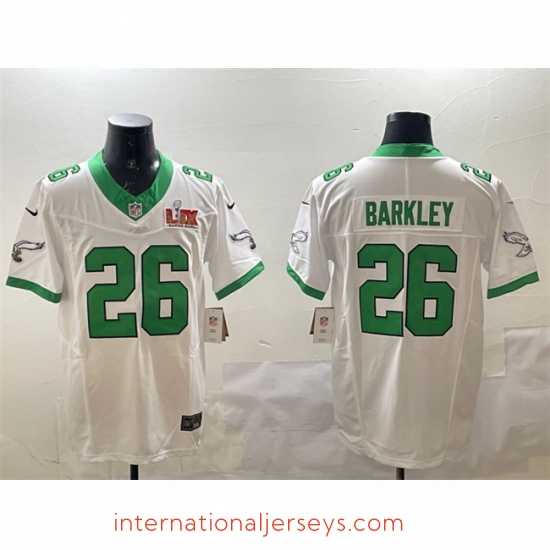 Superior Philadelphia Eagles 26 Saquon Barkley White 2025 Super Bowl LIX Patch F.U.S.E Vapor Untouchable Limited Stitched Football Jersey