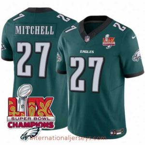 Exceptional Philadelphia Eagles 27 Quinyon Mitchell Green 2025 Eagles Logo Super Bowl LIX Patch New F.U.S.E  Vapor Untouchable Limited Stitched Football Jersey