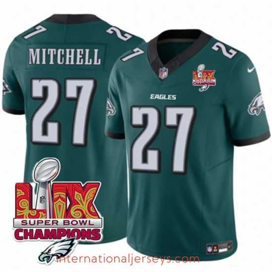 Exceptional Philadelphia Eagles 27 Quinyon Mitchell Green 2025 Eagles Logo Super Bowl LIX Patch New F.U.S.E Vapor Untouchable Limited Stitched Football Jersey