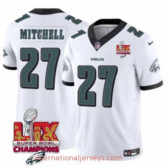 Superior Philadelphia Eagles 27 Quinyon Mitchell White 2025 Eagles Logo Super Bowl LIX Patch New F.U.S.E Vapor Limited Stitched Football Jersey
