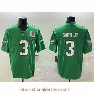 Superb Philadelphia Eagles 3 Nolan Smith Jr  Green 2025 Super Bowl LIX Patch F.U.S.E  Throwback Vapor Untouchable Limited Stitched Football Jersey