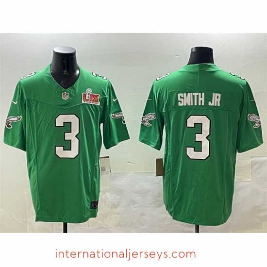Superb Philadelphia Eagles 3 Nolan Smith Jr Green 2025 Super Bowl LIX Patch F.U.S.E Throwback Vapor Untouchable Limited Stitched Football Jersey