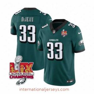 Superior Philadelphia Eagles 33 Cooper DeJean Green 2025 Eagles Logo Super Bowl LIX Patch New F.U.S.E  Vapor Untouchable Limited Stitched Football Jersey