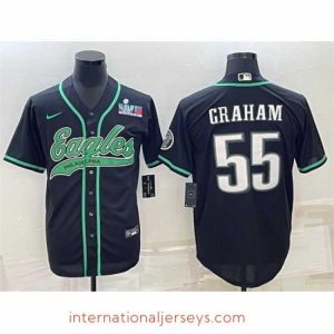 High quality Philadelphia Eagles 55 Brandon Graham Black With Super Bowl LVII Patch Cool Base Stitched Baseball Jersey
