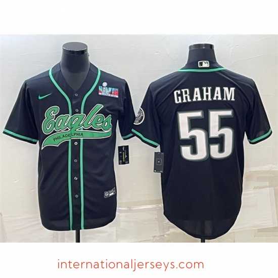 High quality Philadelphia Eagles 55 Brandon Graham Black With Super Bowl LVII Patch Cool Base Stitched Baseball Jersey