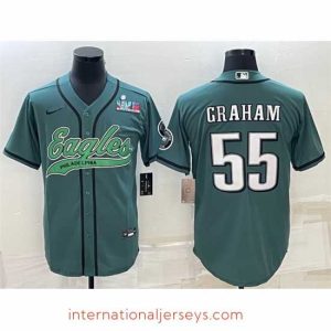 Top notch Philadelphia Eagles 55 Brandon Graham Green With Super Bowl LVII Patch Cool Base Stitched Baseball Jersey