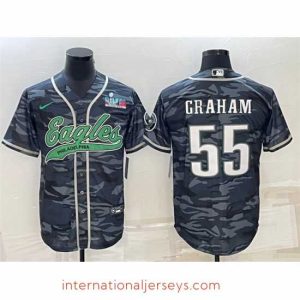 Top notch Philadelphia Eagles 55 Brandon Graham Grey Camo With Super Bowl LVII Patch Cool Base Stitched Baseball Jersey