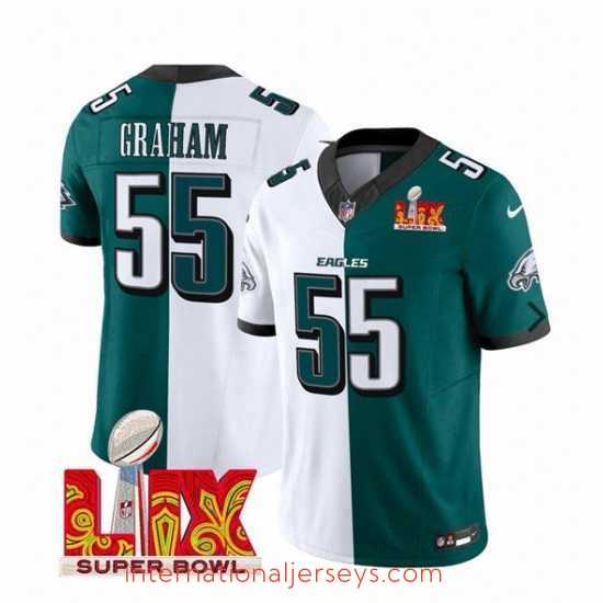 Superior Philadelphia Eagles 55 Brandon Graham White Green Split 2025 Super Bowl LIX Patch F.U.S.E Vapor Untouchable Limited Stitched Football Jersey