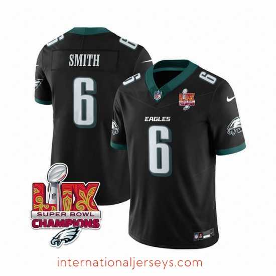 High quality Philadelphia Eagles 6 DeVonta Smith Black 2025 Eagles Logo Super Bowl LIX Patch New F.U.S.E Vapor Limited Stitched Football Jersey