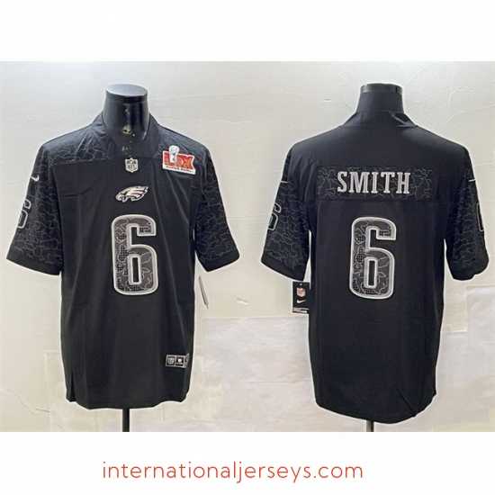 Finest Philadelphia Eagles 6 DeVonta Smith Black 2025 Super Bowl LIX Patch Reflective Vapor Untouchable Limited Stitched Football Jersey