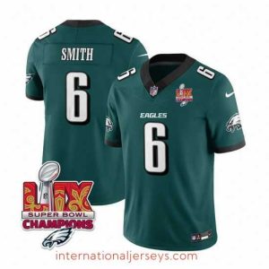 Finest Philadelphia Eagles 6 DeVonta Smith Green 2025 Eagles Logo Super Bowl LIX Patch New F.U.S.E  Vapor Limited Stitched Football Jersey