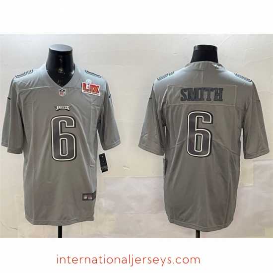 Deluxe Philadelphia Eagles 6 DeVonta Smith Grey 2025 Super Bowl LIX Patch Atmosphere Fashion Vapor Untouchable Limited Stitched Football Jersey