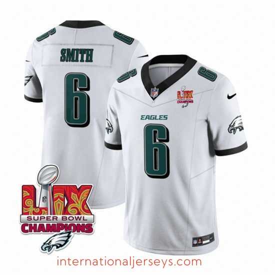 Exquisite Philadelphia Eagles 6 DeVonta Smith White 2025 Eagles Logo Super Bowl LIX Patch New F.U.S.E Vapor Untouchable Limited Stitched Football Jersey
