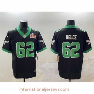 Superb Philadelphia Eagles 62 Jason Kelce Black 2025 Super Bowl LIX Patch F.U.S.E  Vapor Untouchable Limited Stitched Football Jersey