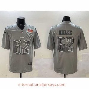 Superb Philadelphia Eagles 62 Jason Kelce Grey 2025 Super Bowl LIX Patch Atmosphere Fashion Vapor Untouchable Limited Stitched Football Jersey