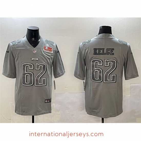 Superb Philadelphia Eagles 62 Jason Kelce Grey 2025 Super Bowl LIX Patch Atmosphere Fashion Vapor Untouchable Limited Stitched Football Jersey