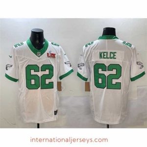 Superb Philadelphia Eagles 62 Jason Kelce White 2025 Super Bowl LIX Patch F.U.S.E  Vapor Untouchable Limited Stitched Football Jersey
