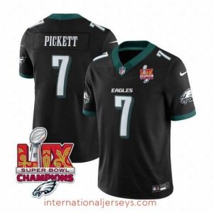 Superb Philadelphia Eagles 7 Kenny Pickett Black 2025 Eagles Logo Super Bowl LIX Patch New F.U.S.E  Vapor Limited Stitched Football Jersey