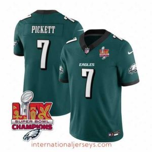 High quality Philadelphia Eagles 7 Kenny Pickett Green 2025 Eagles Logo Super Bowl LIX Patch New F.U.S.E  Vapor Limited Stitched Football Jersey