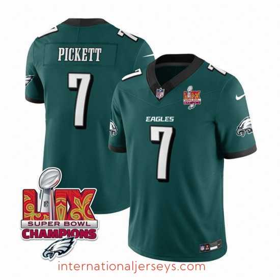 High quality Philadelphia Eagles 7 Kenny Pickett Green 2025 Eagles Logo Super Bowl LIX Patch New F.U.S.E Vapor Limited Stitched Football Jersey