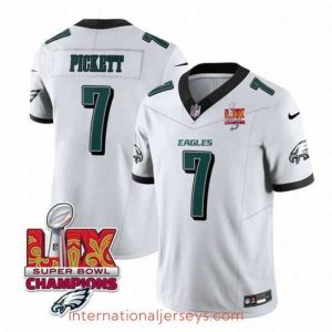 High quality Philadelphia Eagles 7 Kenny Pickett White 2025 Eagles Logo Super Bowl LIX Patch New F.U.S.E  Vapor Limited Stitched Football Jersey