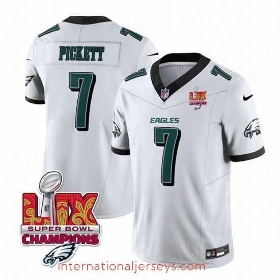 High quality Philadelphia Eagles 7 Kenny Pickett White 2025 Eagles Logo Super Bowl LIX Patch New F.U.S.E Vapor Limited Stitched Football Jersey